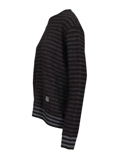 Loewe Navy Blue Striped Wool Sweater In Black