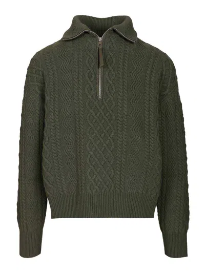 Loewe Zip-up Sweater Knitwear Green In Green