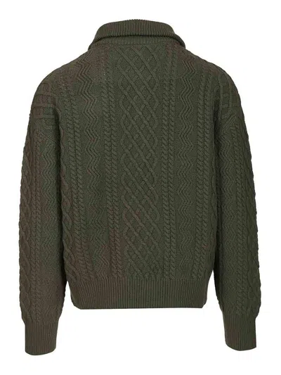 Loewe Zip-up Sweater Knitwear Green In Green