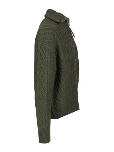 Loewe Zip-up Sweater Knitwear Green In Green
