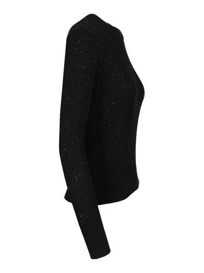 Max Mara Wool And Silk Sequin Sweater In Black