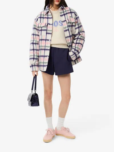 Lacoste Carded Wool Sweater With Inlaid Branding In Multi