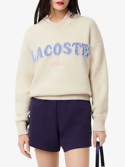 Lacoste Carded Wool Sweater With Inlaid Branding In Multi