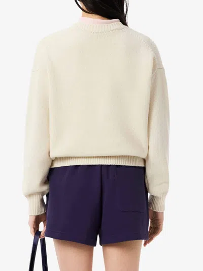 Lacoste Carded Wool Sweater With Inlaid Branding In Multi