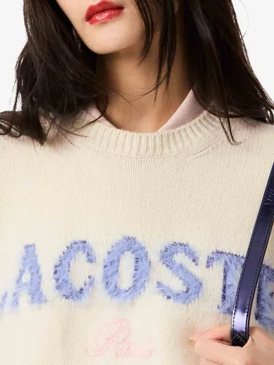 Lacoste Carded Wool Sweater With Inlaid Branding In Multi