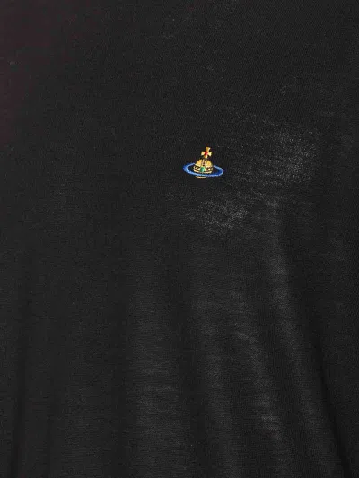 Vivienne Westwood Crewneck Sweater With Embroidered Emblem And Ribbed Details In Black