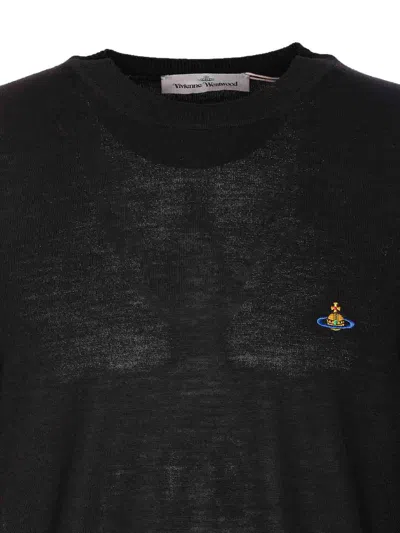 Vivienne Westwood Crewneck Sweater With Embroidered Emblem And Ribbed Details In Black