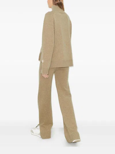 Tory Burch Melange Oatmeal Wool Trousers In Nude