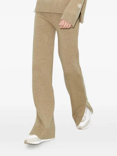Tory Burch Melange Oatmeal Wool Trousers In Nude