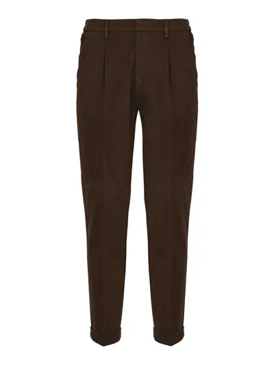Fay Slim Capri Pants In Cotton Gabardine In Brown