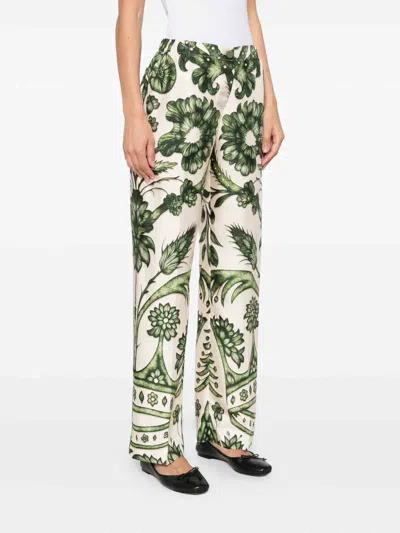 F.r.s For Restless Sleepers Printed Silk Trousers In Green