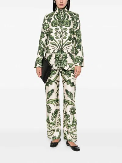 F.r.s For Restless Sleepers Printed Silk Trousers In Green