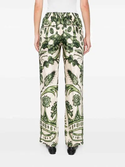 F.r.s For Restless Sleepers Printed Silk Trousers In Green