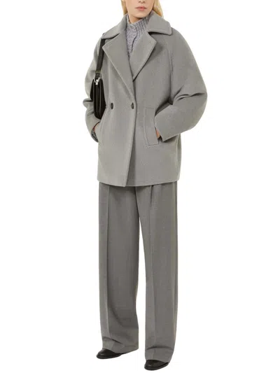 Max Mara Wool Twill Trousers In Gray