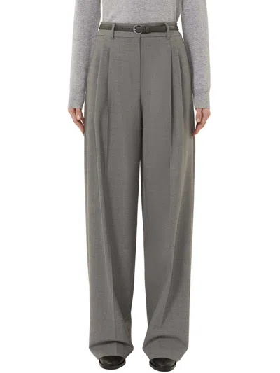 Max Mara Wool Twill Trousers In Gray
