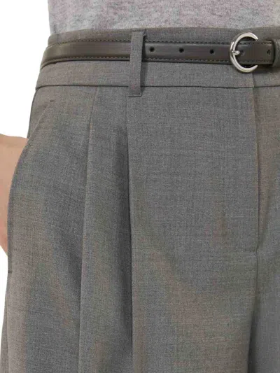 Max Mara Wool Twill Trousers In Gray