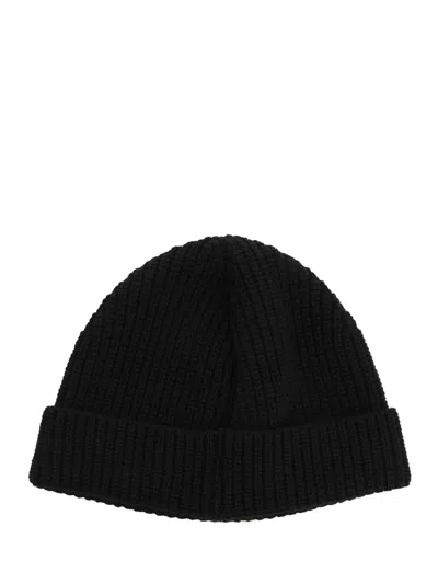 Valentino Garavani Cashmere Ribbed Texture Beanie With Turn-up Brim In Black