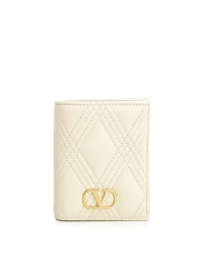 Valentino Quilted 67 Leather Wallet In Neutral