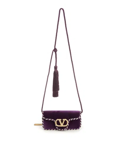 Valentino Loc Mini Velvet Clutch In Purple