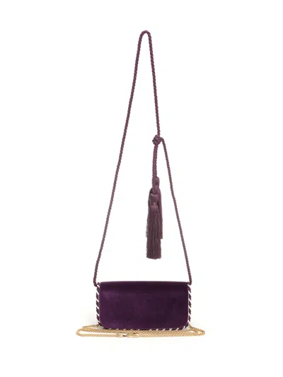 Valentino Loc Mini Velvet Clutch In Purple