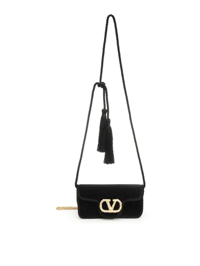 Valentino Loc Mini Velvet Clutch In Black