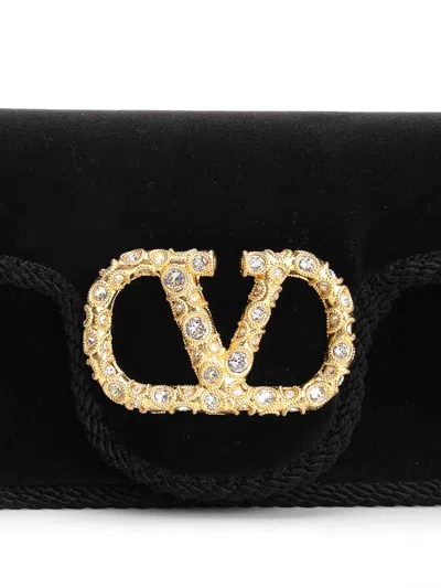 Valentino Loc Mini Velvet Clutch In Black