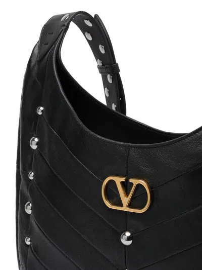 Valentino Garavani Small Hoboho Chevron Quilted Shoulder Bag With Studs In Black