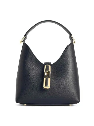 Furla Hobo Iride Mini Bag In Black Leather In Black