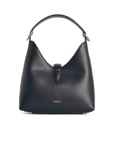 Furla Hobo Iride Mini Bag In Black Leather In Black