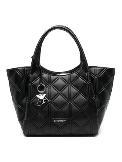 Emporio Armani Leather Shopping Bag In Black