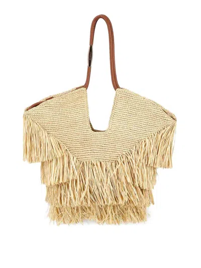 Zimmermann Goldentime Medium Raffia Tote Bag In Sand