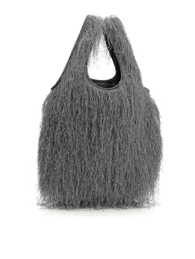 Dries Van Noten Large Tote Bag With Fringe In Gray
