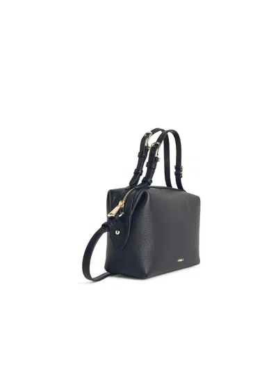 Furla Double Mini Black Leather Bag In Black