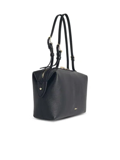 Furla Double Black Leather Bag In Black