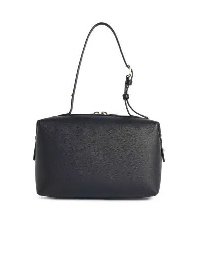 Furla Double Black Leather Bag In Black