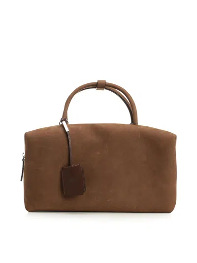 Max Mara Large Nubuck Leather Satchel Bag In Brown
