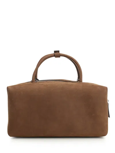 Max Mara Large Nubuck Leather Satchel Bag In Brown