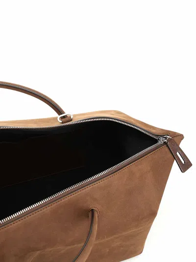 Max Mara Large Nubuck Leather Satchel Bag In Brown