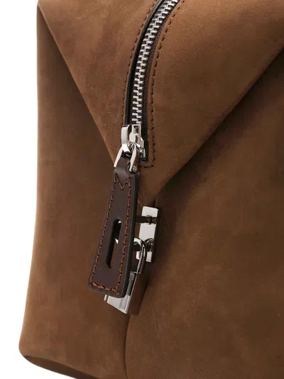 Max Mara Large Nubuck Leather Satchel Bag In Brown