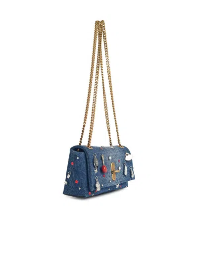 Marc Jacobs Mini  Double Chain Bag In Blue Denim In Blue