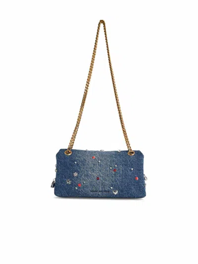 Marc Jacobs Mini  Double Chain Bag In Blue Denim In Blue