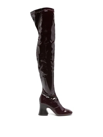 Chloé Janis High Heels Boots In Black Patent Leather In Burgundy