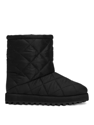 Dolce & Gabbana Diamond Quilted Flat Sole Ankle Boots In Black