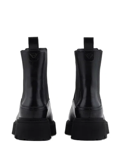 Emporio Armani Leather Chelsea Boots In Black