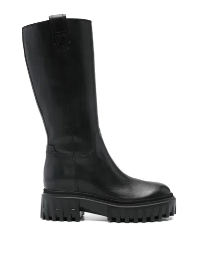 Hogan Knee-high Boots With Chunky Sole And Pull Tab In Black
