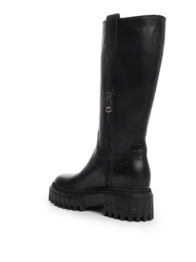 Hogan Knee-high Boots With Chunky Sole And Pull Tab In Black
