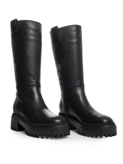 Hogan Knee-high Boots With Chunky Sole And Pull Tab In Black