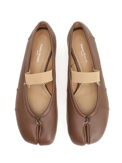 Maison Margiela Leather Ballerina Shoes Split Toe In Brown
