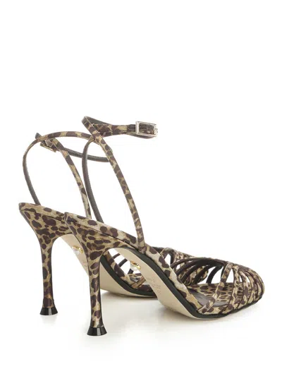 Alevì Milano Ally 095 Glam Satin Sandals Animalier In Brown
