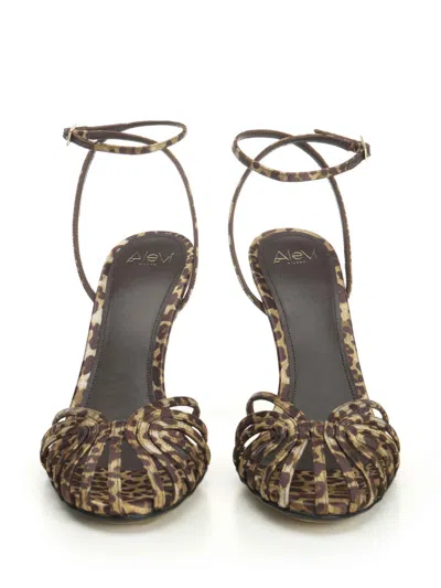 Alevì Milano Ally 095 Glam Satin Sandals Animalier In Brown
